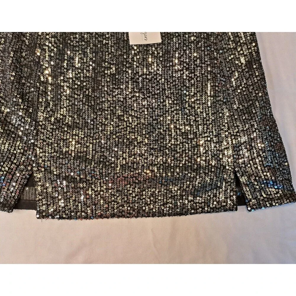 Audrey 3+1 NWT Blk Silver Sequin Mini Skirt Sz M Party Festival Festive Glam Fun
